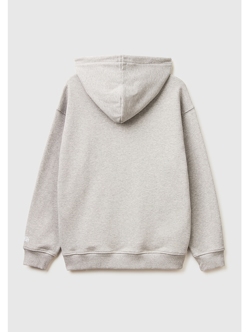 Erkek Gri Melanj %100 Pamuk Kontrast Kordonlu Grafik Baskılı Kapüşonlu Sweatshirt-1