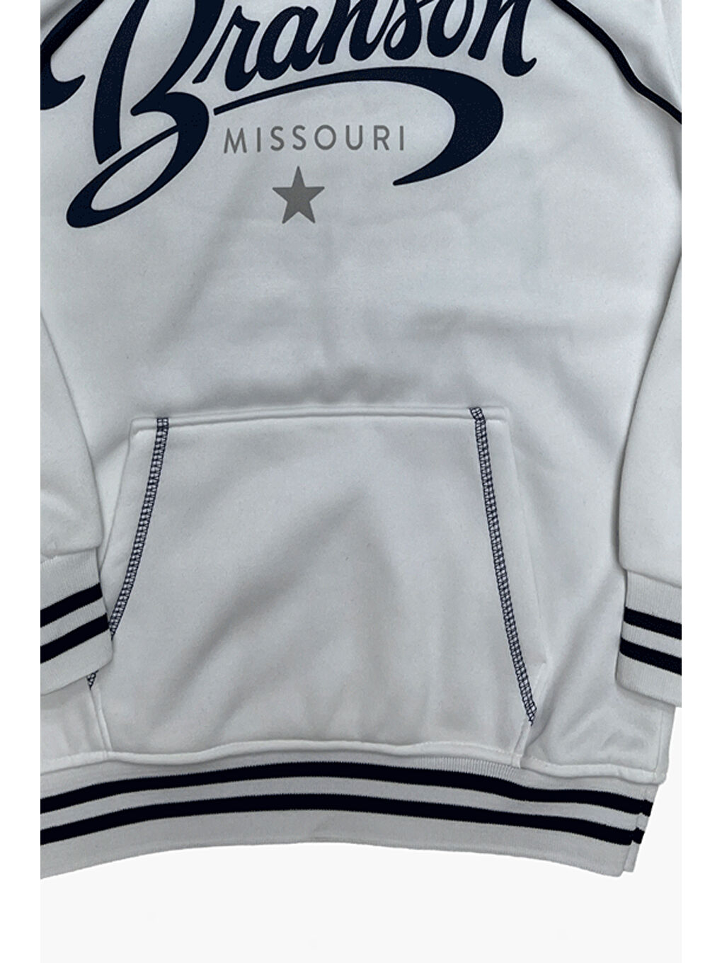 Beyaz Erkek Çocuk Kapüşonlu Kanguru Cepli Ribana ve Baskı Detaylı 3 İplik Sweatshirt 12326-2