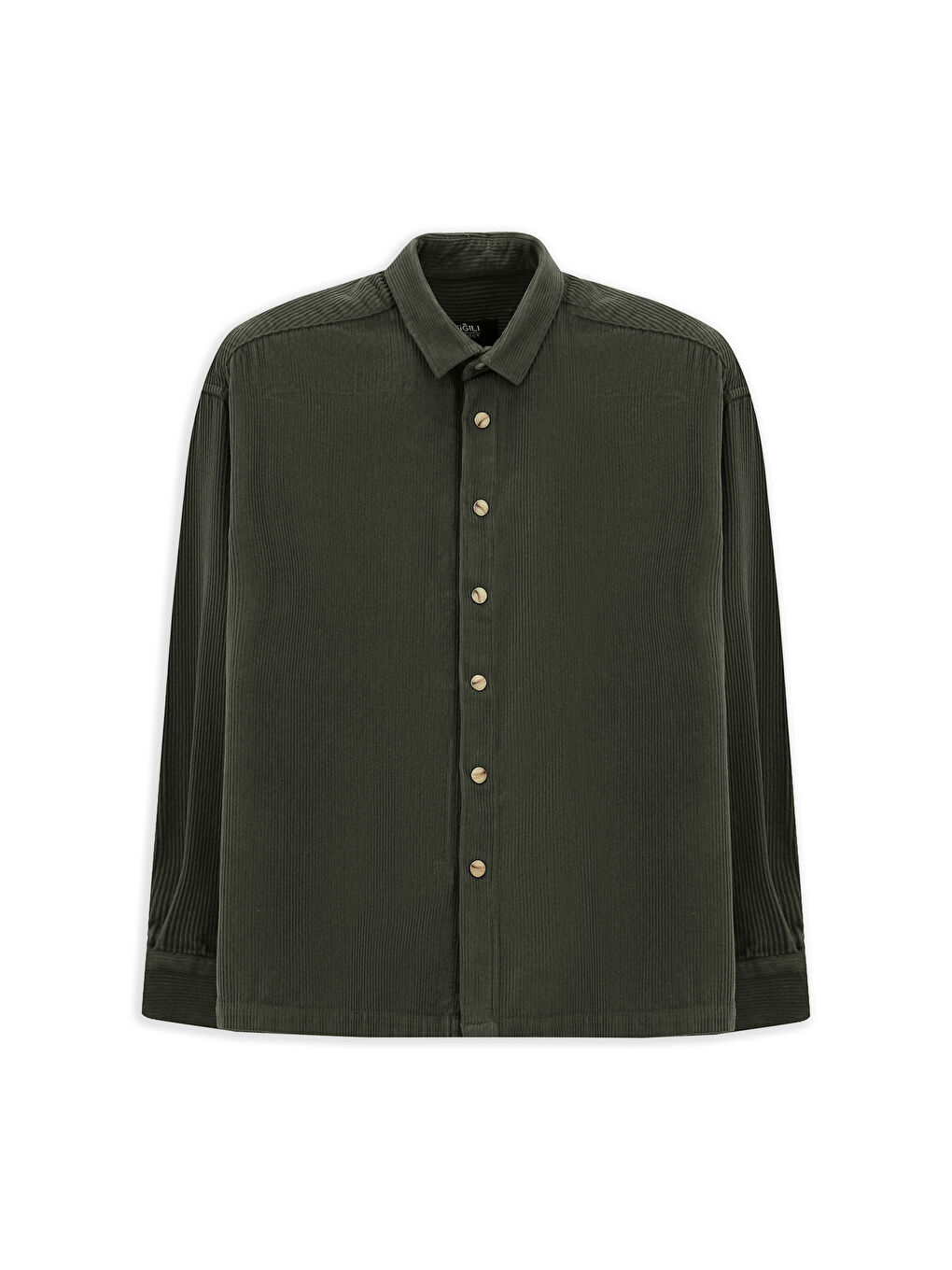 Haki Uzun Kol Oversize Ekstra Rahat Kesim Pamuk Spor Kadife Gömlek-8