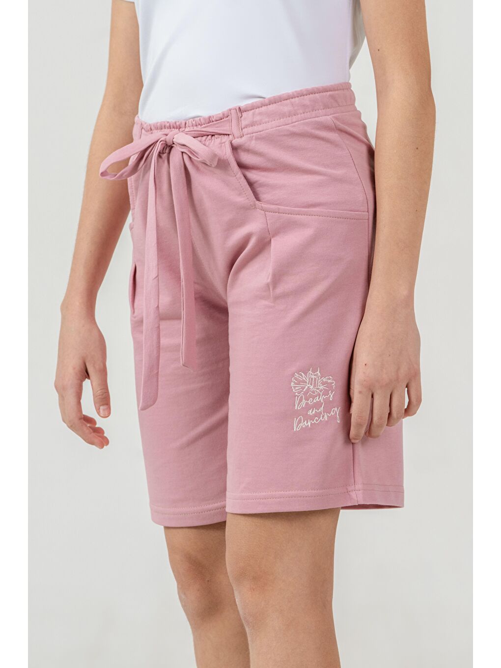 Pembe Kemer Fiyonk Kurdeleli Dreams Nakışlı Kız Çocuk Şort-3