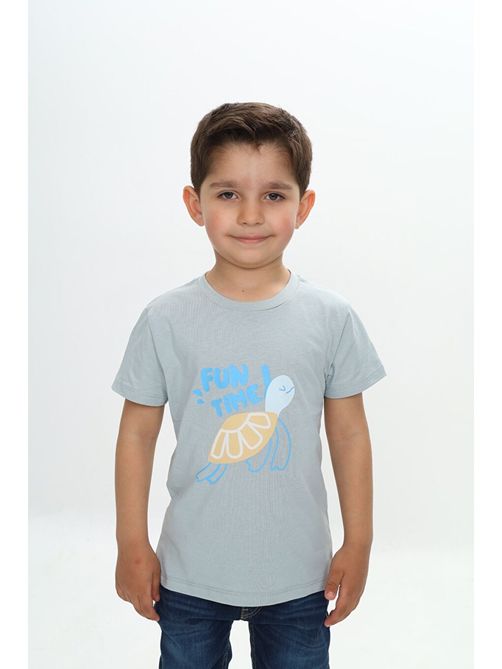 Gri Erkek Çocuk Su Kaplumbağası Baskılı Tişört-1