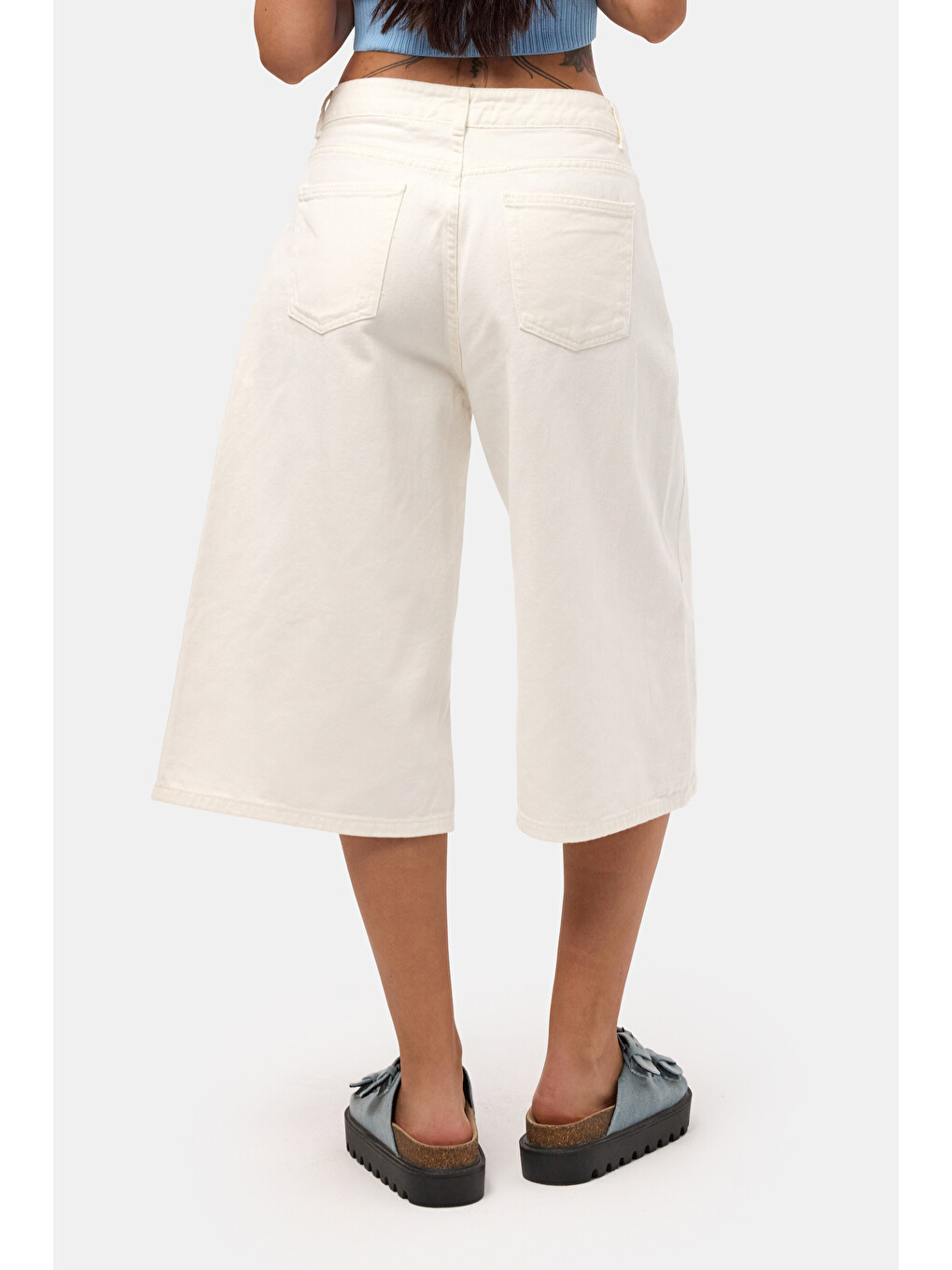 Kadın Kırık Beyaz 7s6-101 Maxi Denim Bermuda Şort-2