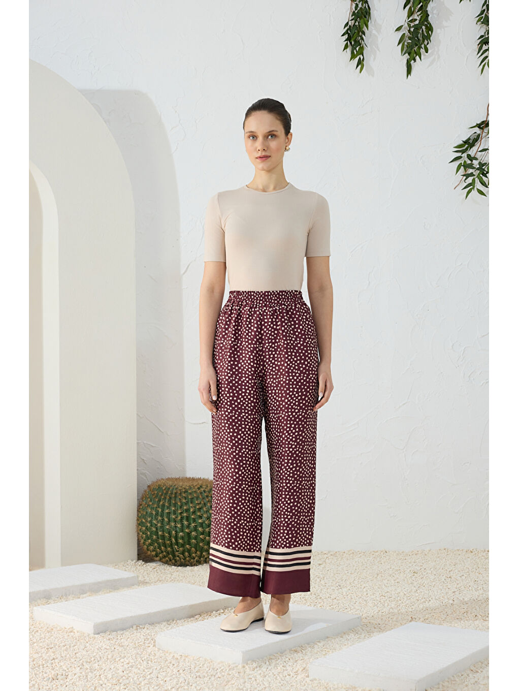 Bordo Desenli Pantolon-1