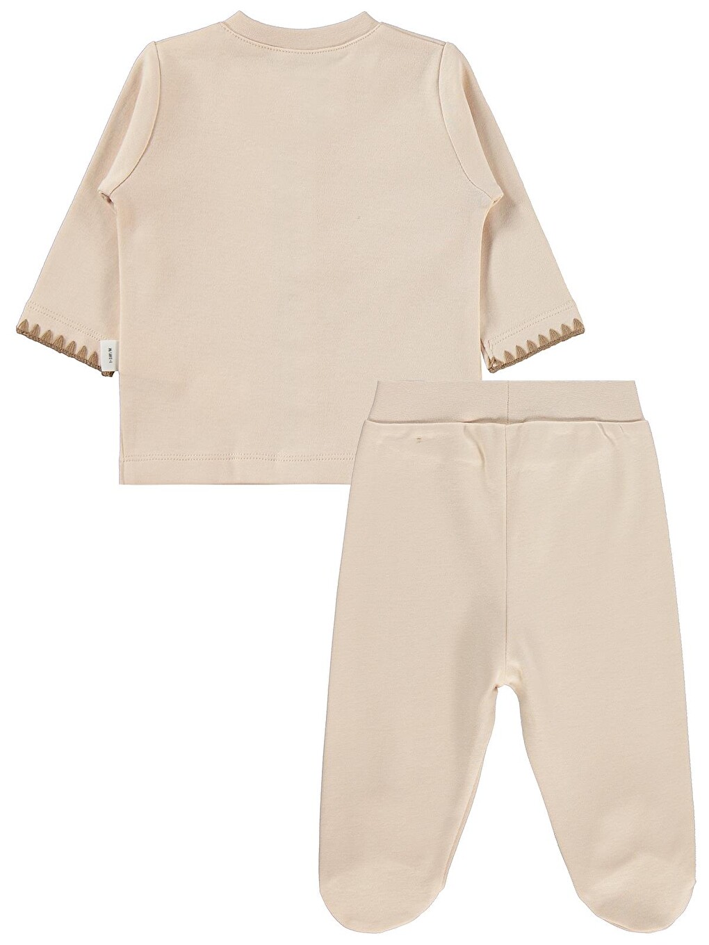 Bej Baby Oturan Tatlı Ayı Baskılı 1-9 Ay Pijama Takımı - Fil Dişi-1