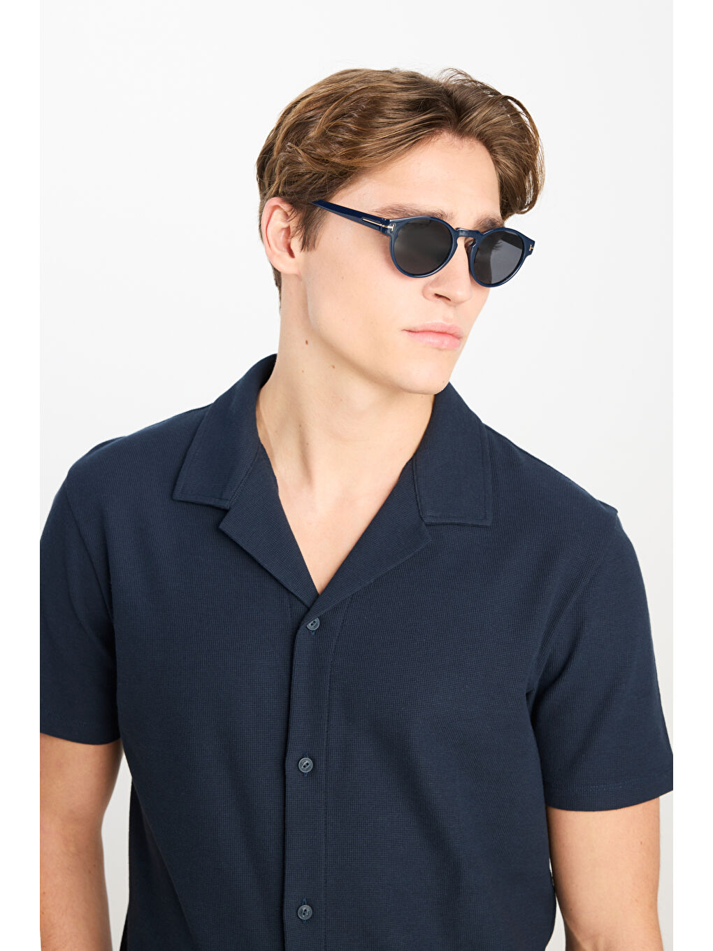 Relaxed Fit Geniş Kesim Lacivert Pamuklu Gömlek-3