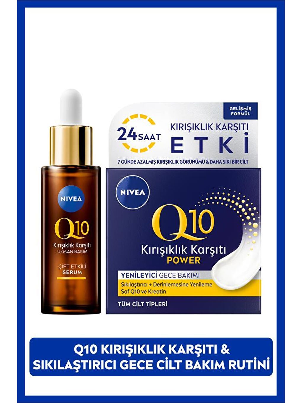 NIVEA Q10 Kırışıklık Karşıtı Çift Etkili Cilt Serumu 30ml, Q10 Power Kırışık Karşıtı Gece Bakım Kremi 50ml