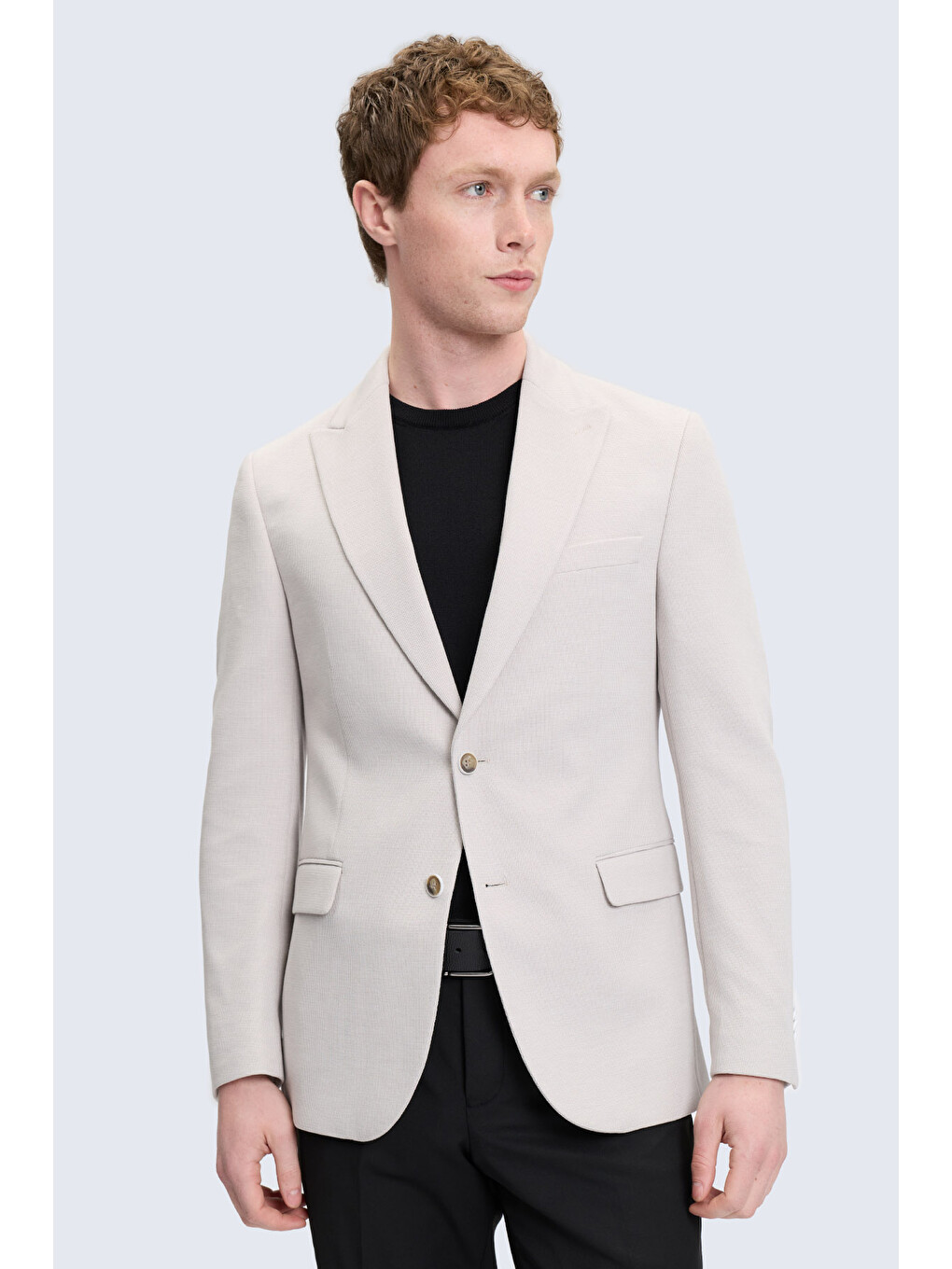 Bej Taş Comfort Fit Sivri Yaka Klasik Ceket-1