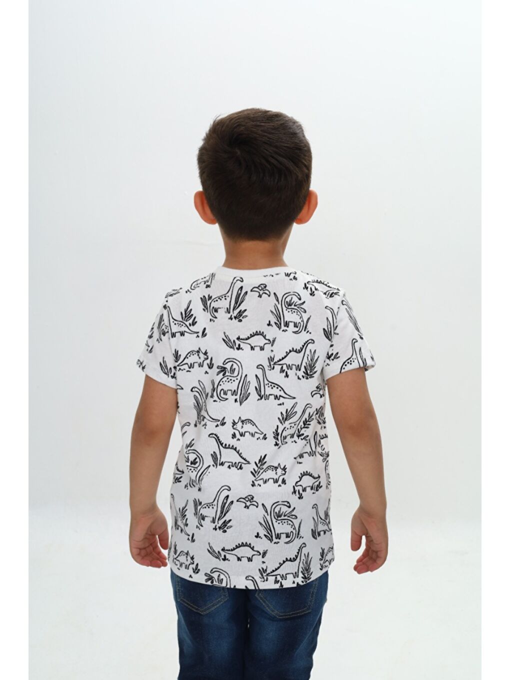 Beyaz Erkek Çocuk Komple Dinozor Baskılı Tişört-2