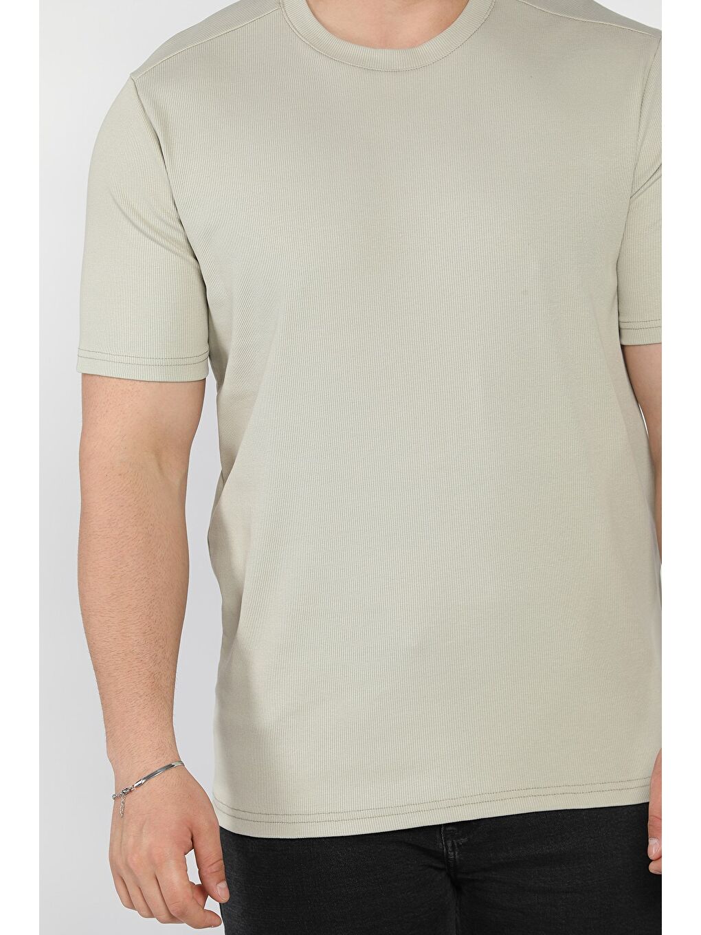 Bej Erkek Bisiklet Yaka Tişört-3