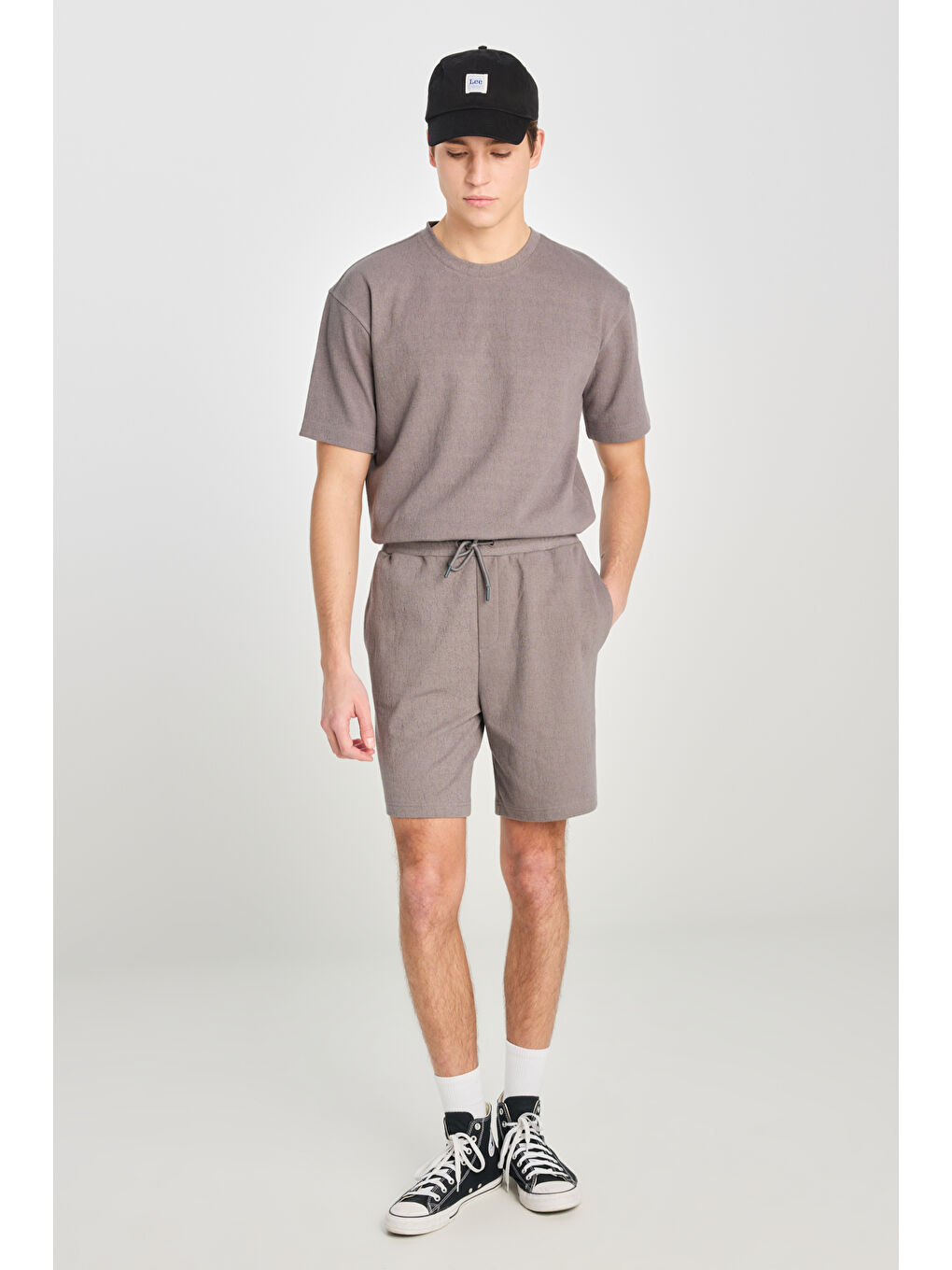 Relaxed Fit Geniş Kesim Normal Bel Pamuklu Gri Sweatşort-1