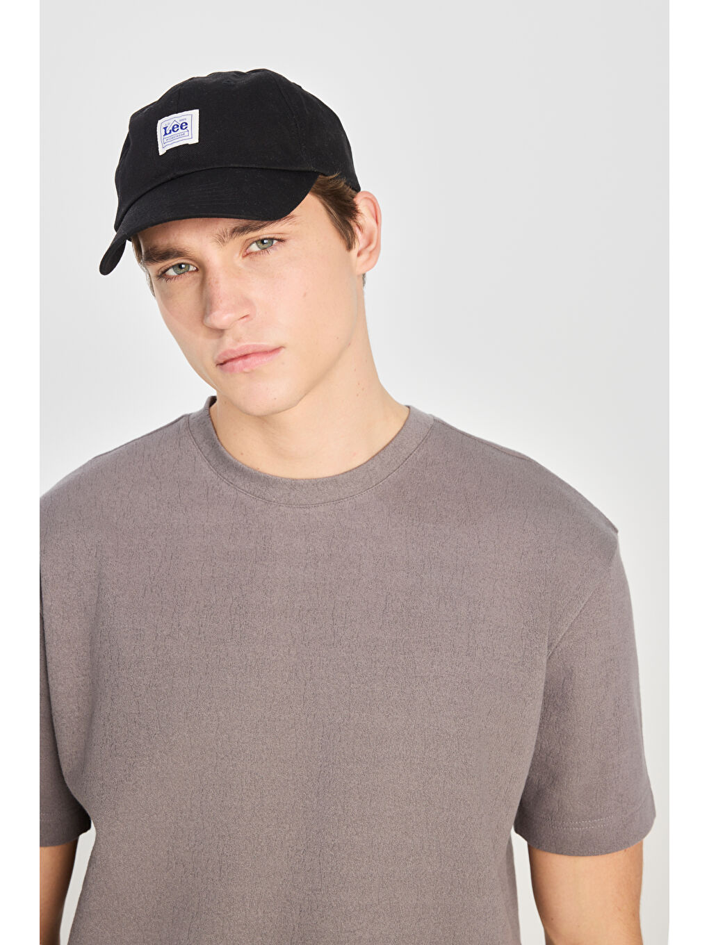 Relaxed Fit Geniş Kesim Bisiklet Yaka Gri Pamuklu Tişört-3