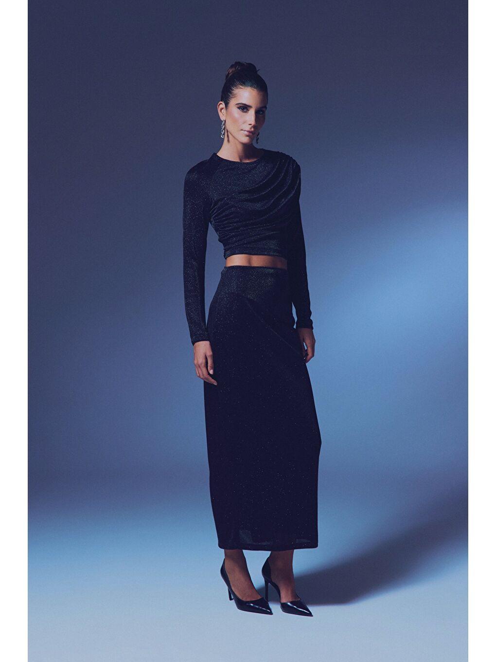 Simli Midi Etek - Siyah