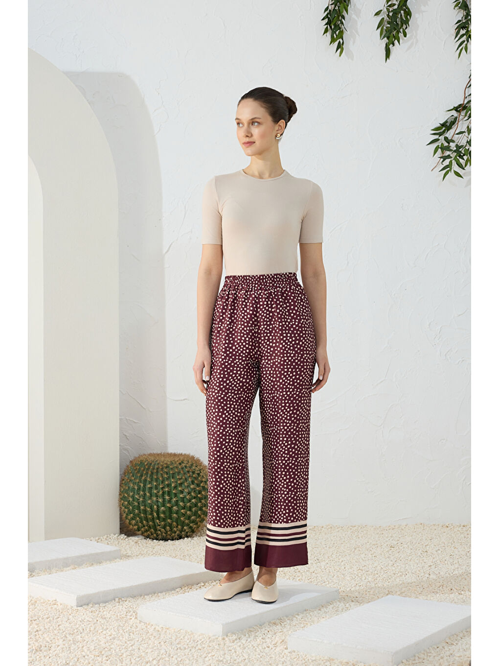 Bordo Desenli Pantolon-3