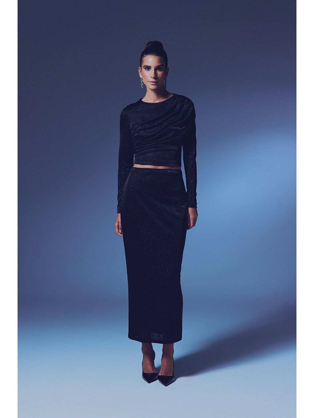 Simli Midi Etek - Siyah-1