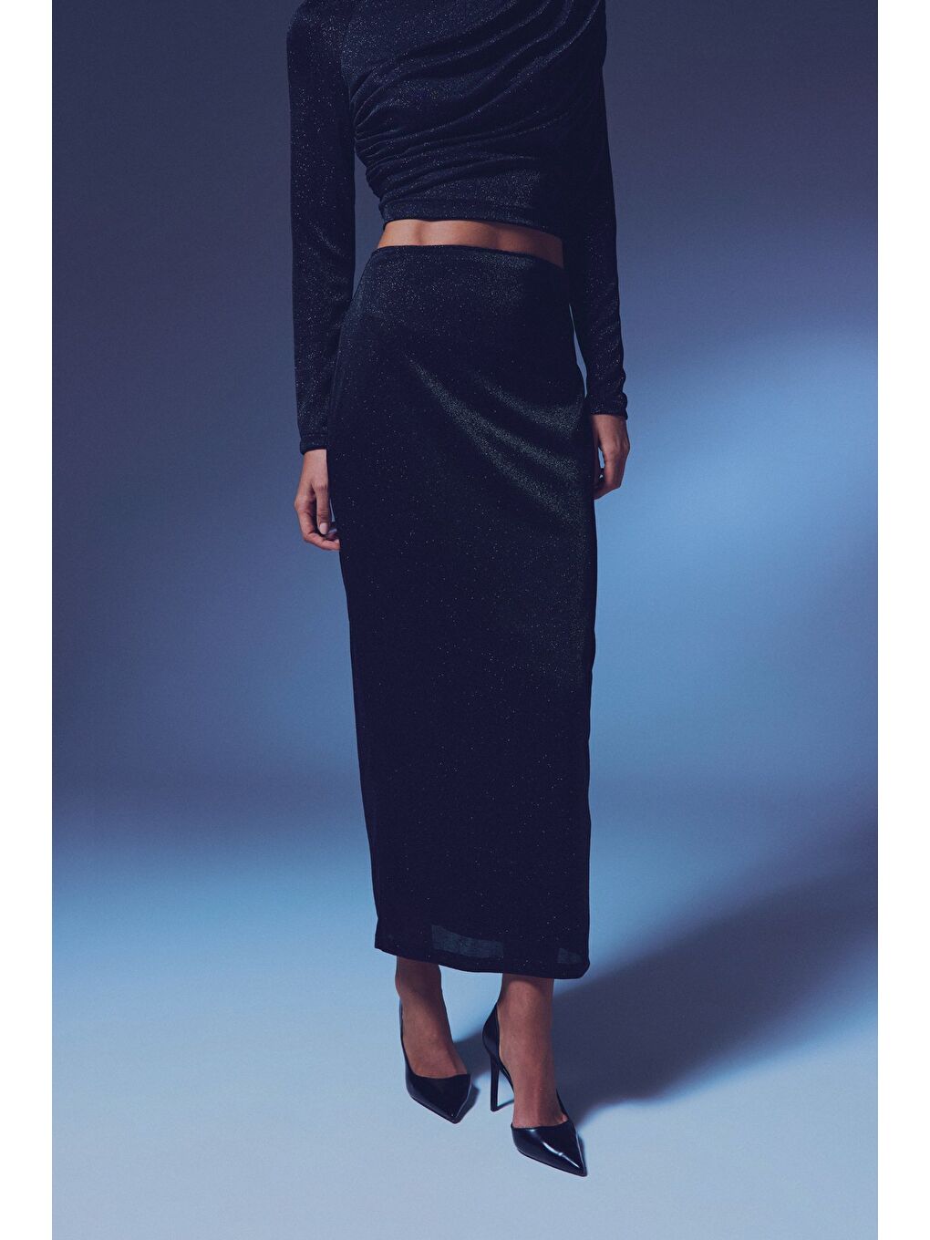 Simli Midi Etek - Siyah-2