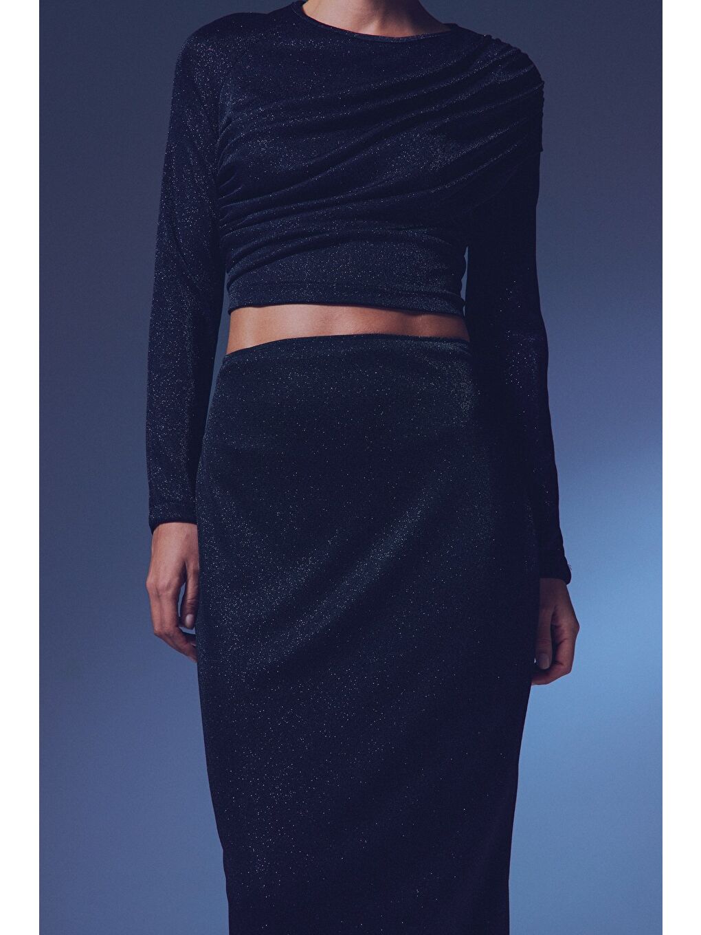 Simli Midi Etek - Siyah-3