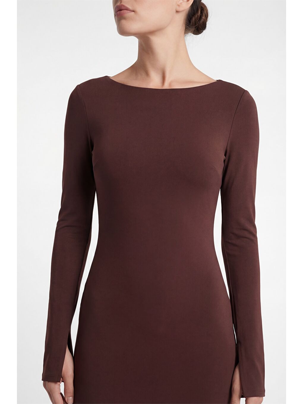 Kadın Kahverengi Sırt Detaylı Maxi Abiye Elbise-3