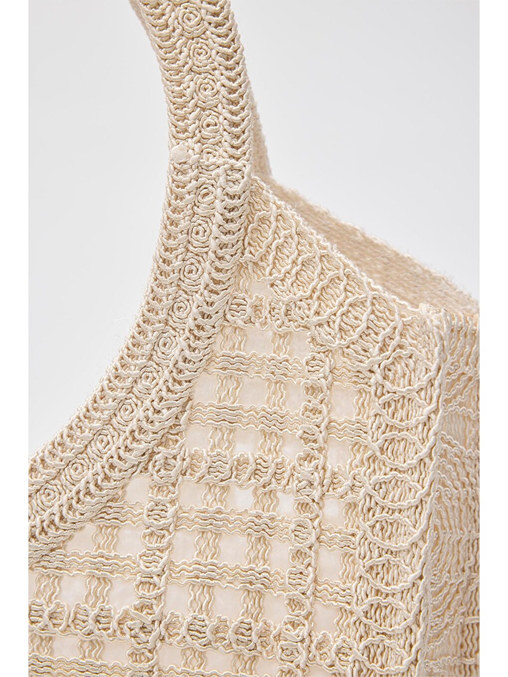 Ekru Vicolo Handmade Makrome Tote Çanta Krem-4