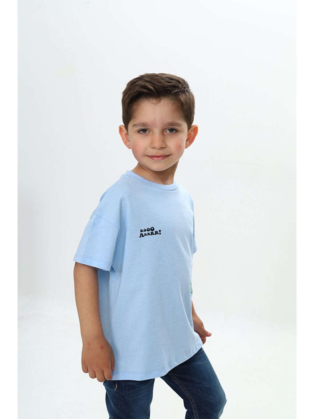 Lila Erkek Çocuk Dinozor Yazı Baskılı Tişört-1