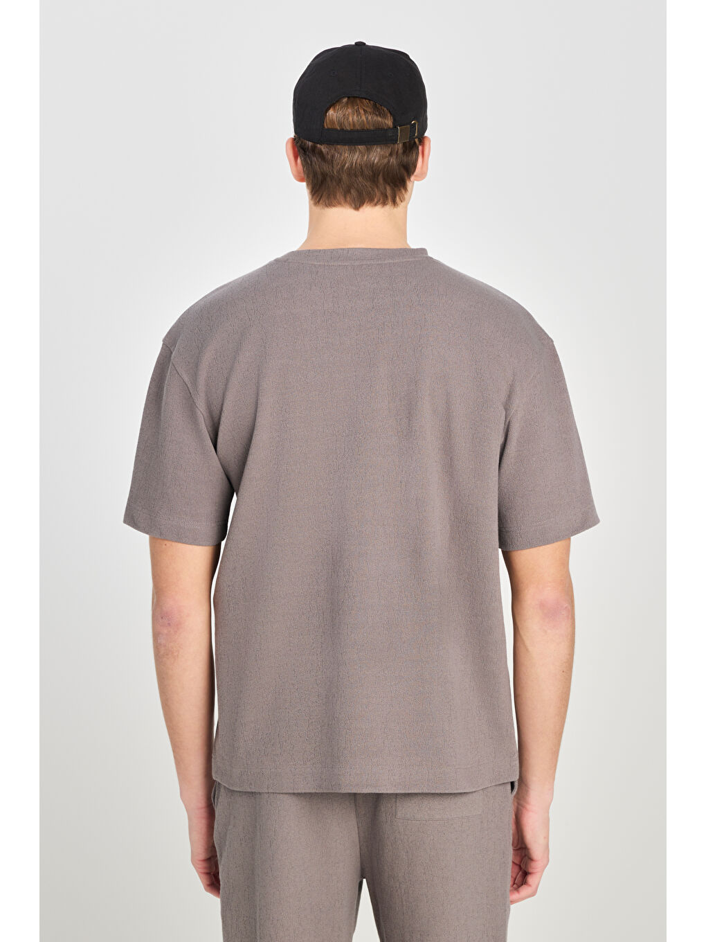 Relaxed Fit Geniş Kesim Bisiklet Yaka Gri Pamuklu Tişört-4