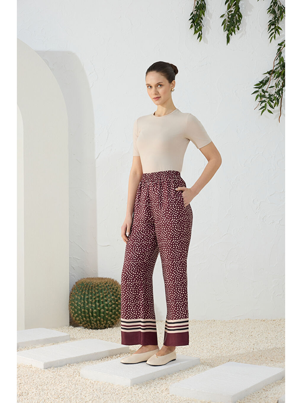 Bordo Desenli Pantolon-4