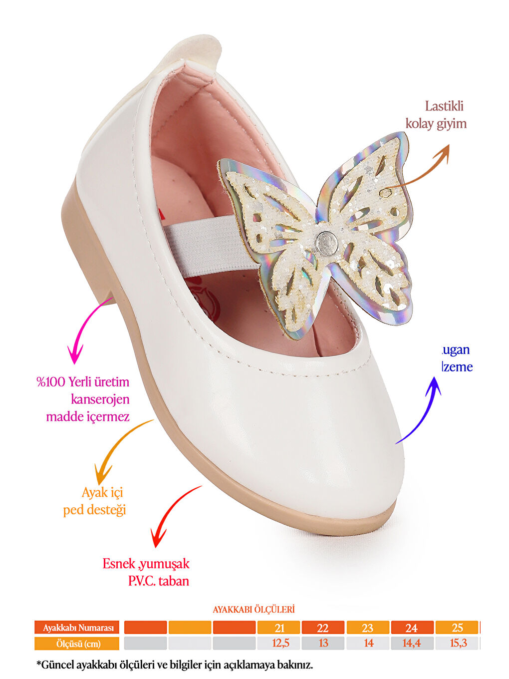 Beyaz Menz Rugan Kelebek Lastikli Kız Bebek Babet Ayakkabı-3