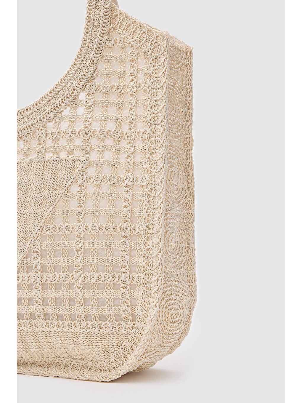 Ekru Vicolo Handmade Makrome Tote Çanta Krem-5