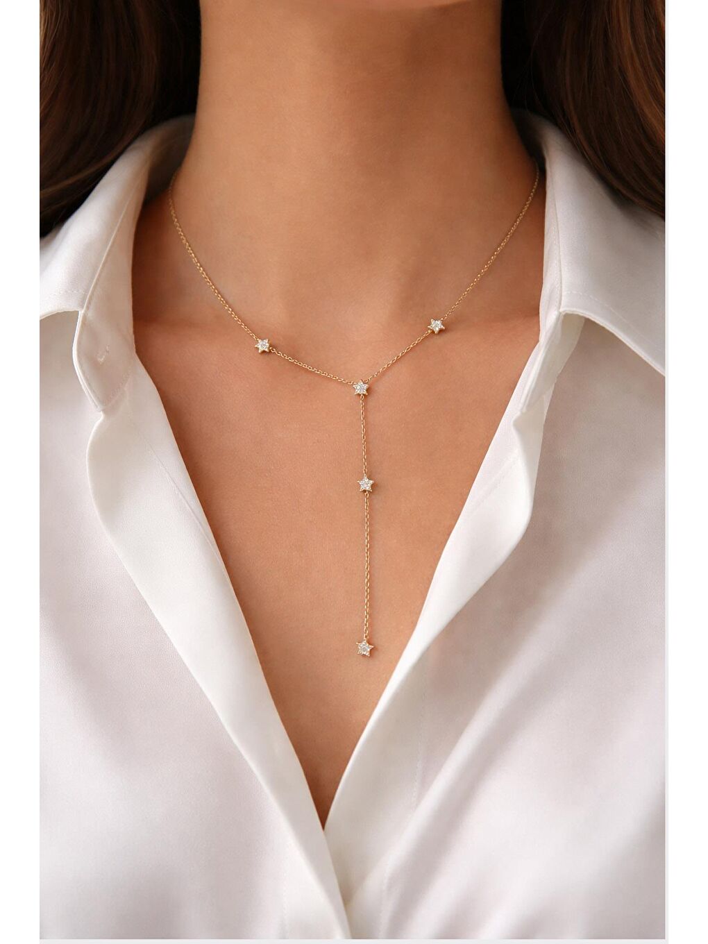 Sarı Yıldız Detaylı Çelik Y Kolye