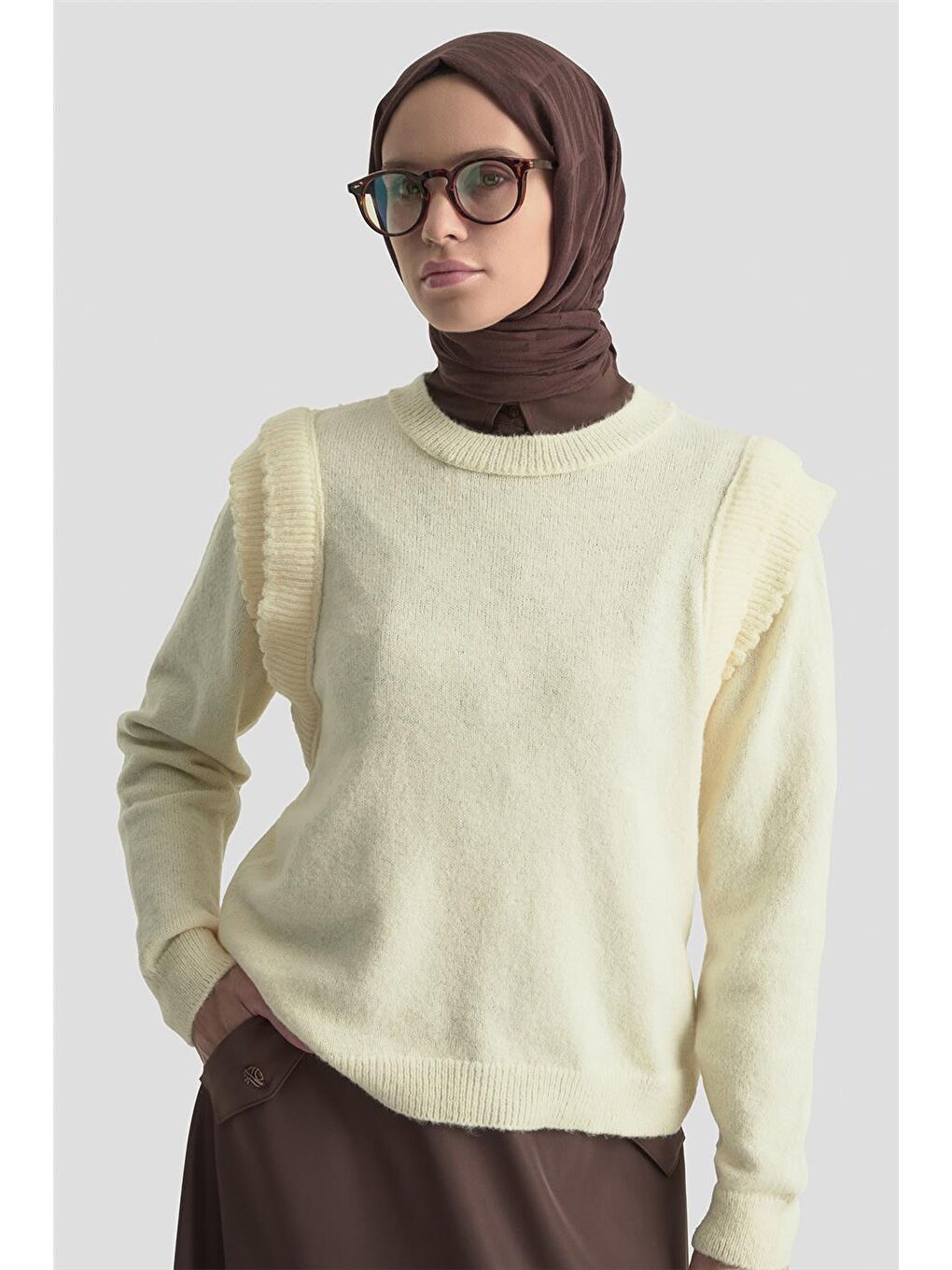 Kolları Fırfırlı Kazak 25Kd6012 Ekru-2