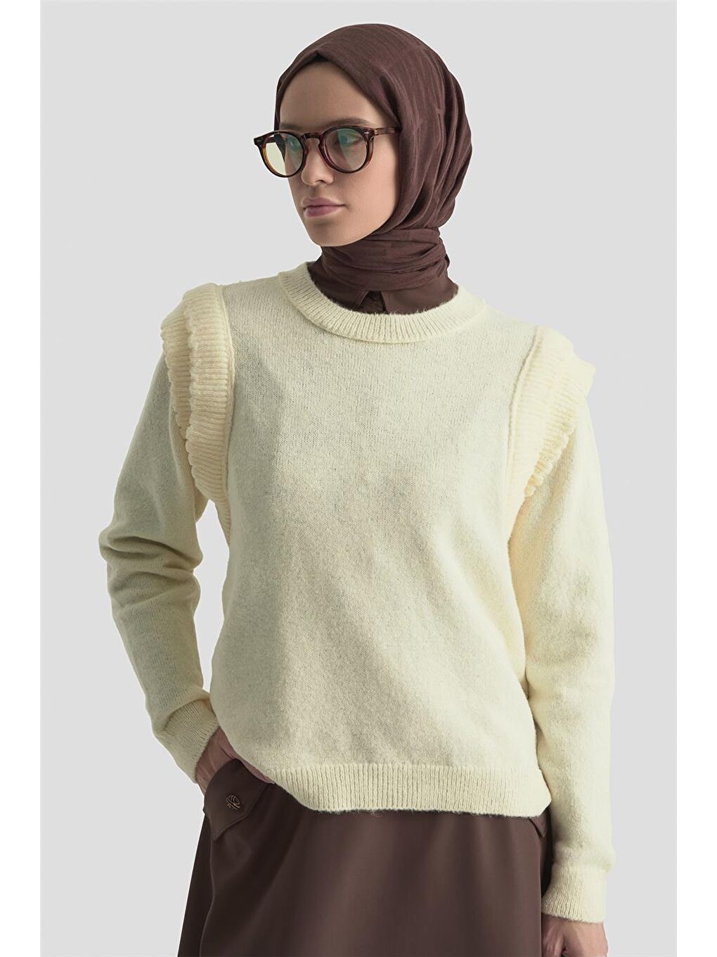 Kolları Fırfırlı Kazak 25Kd6012 Ekru-3