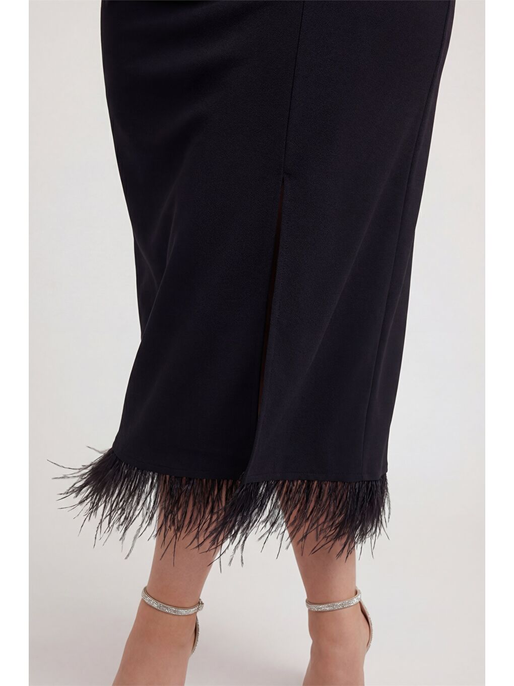 Kadın Siyah Büyük Beden Otrişli Örme Midi Abiye Elbise-3