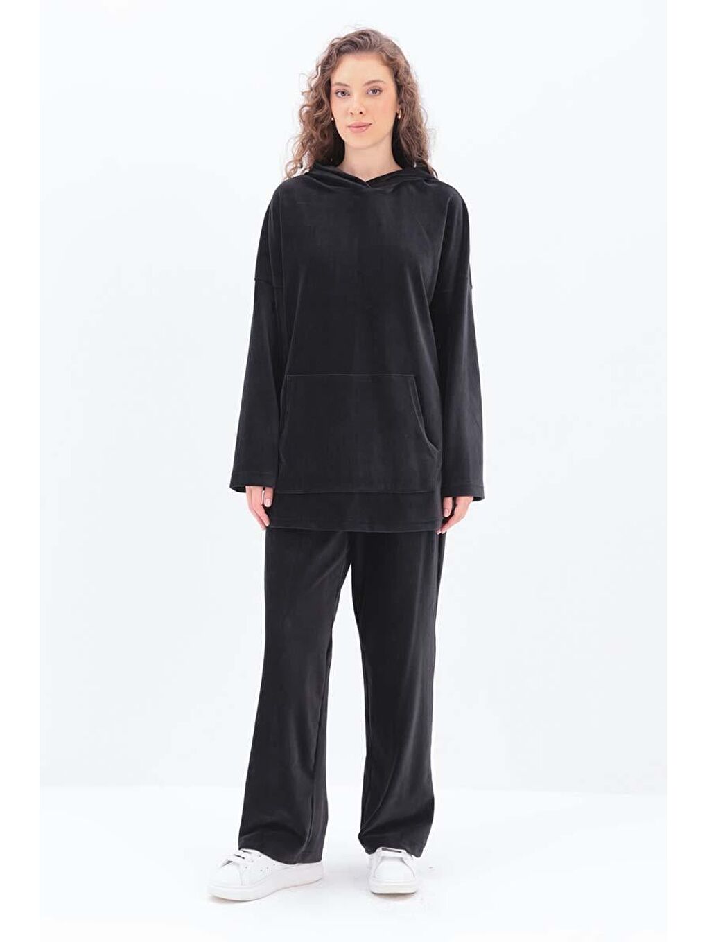 Gri Füme Kapüşonlu Kanguru Cepli Pantolonlu Takım-1