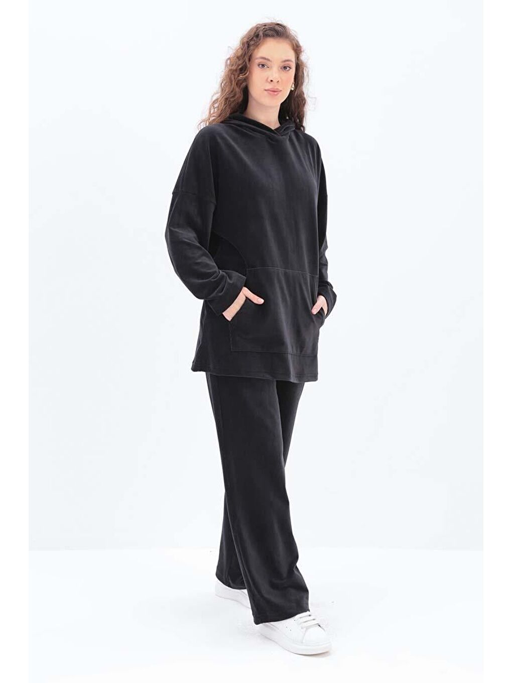 Gri Füme Kapüşonlu Kanguru Cepli Pantolonlu Takım-2