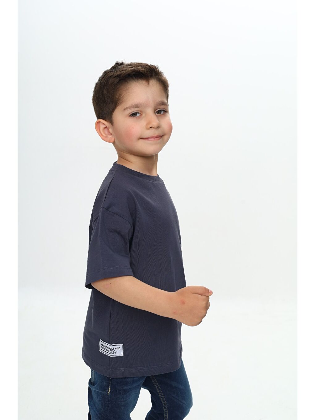 Antrasit Erkek Çocuk Rules Şapkalı Ayı Baskılı Tişört-1