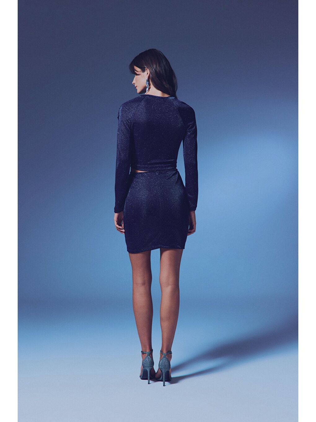 Simli Mini Etek - Lacivert-5