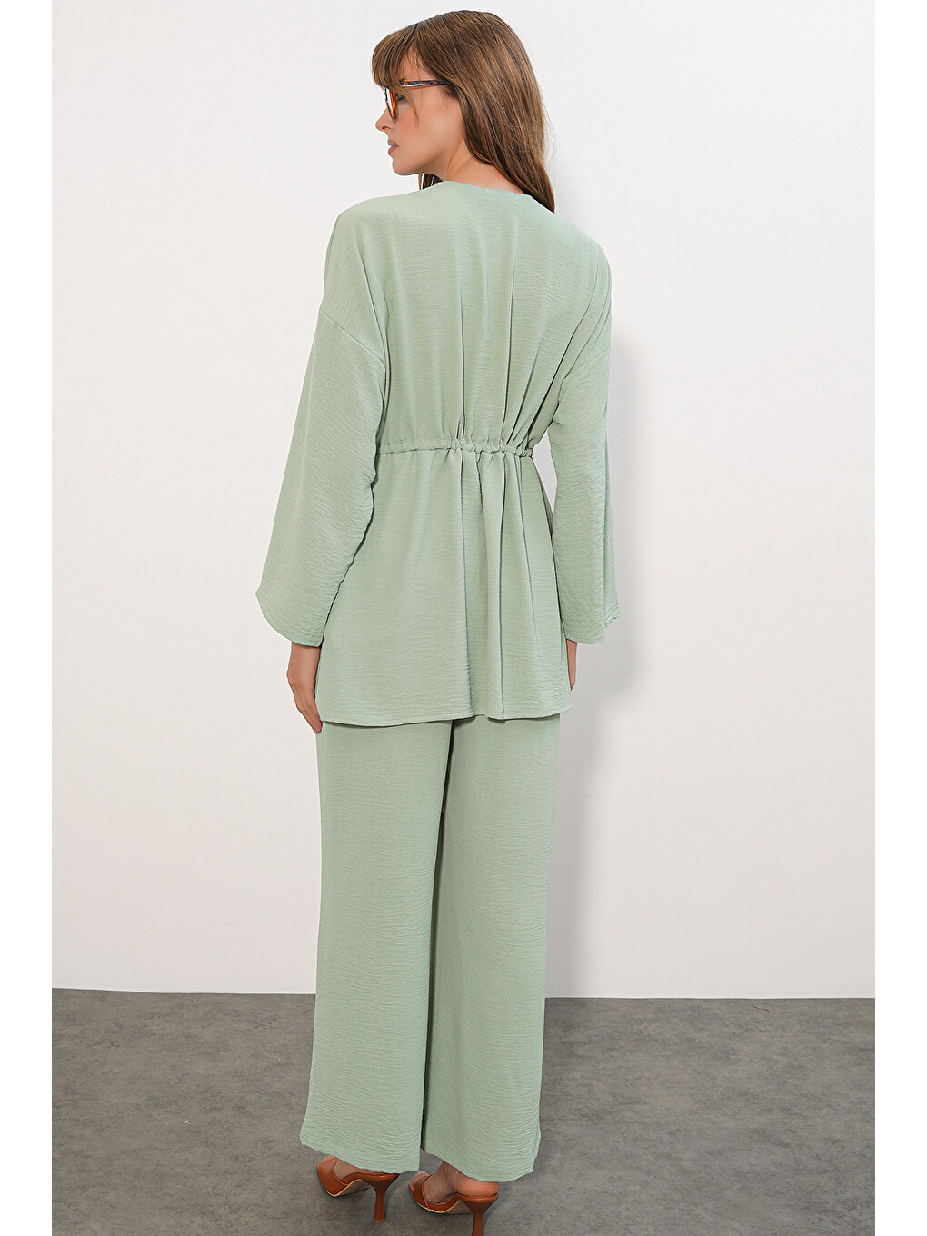 Kadın Ayrobin Kimono Pantolon İkili Takım 30101 - E.Yeşil-5