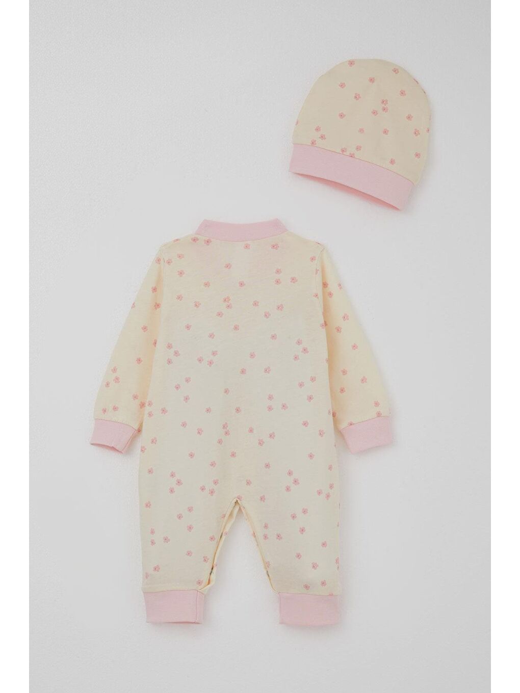Ekru Kız Bebek Tulum Çiçek Desenli Krem (0-6 Ay)-1