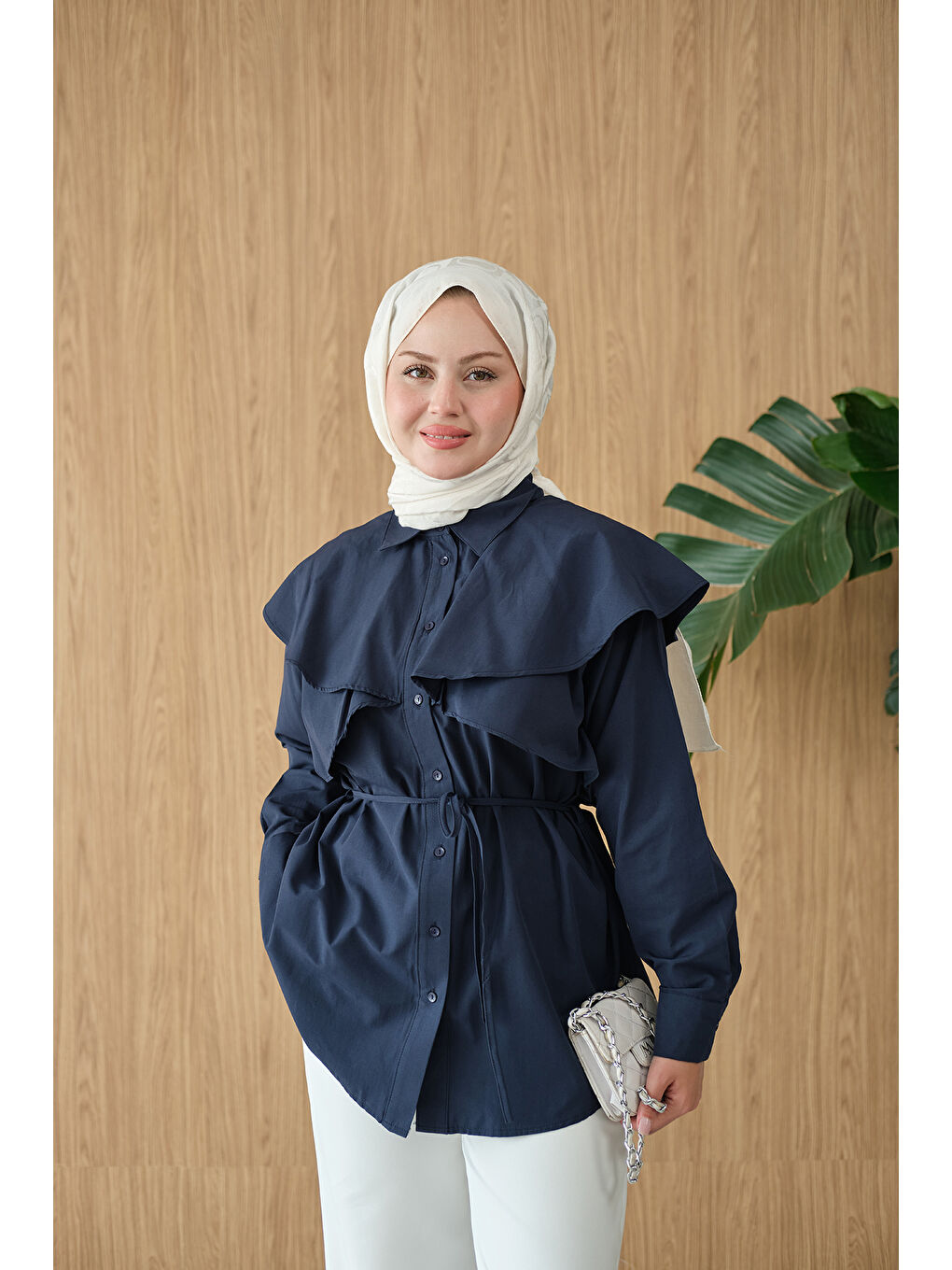 Kadın Pelerin Görünümlü Gömlek Lacivert-1