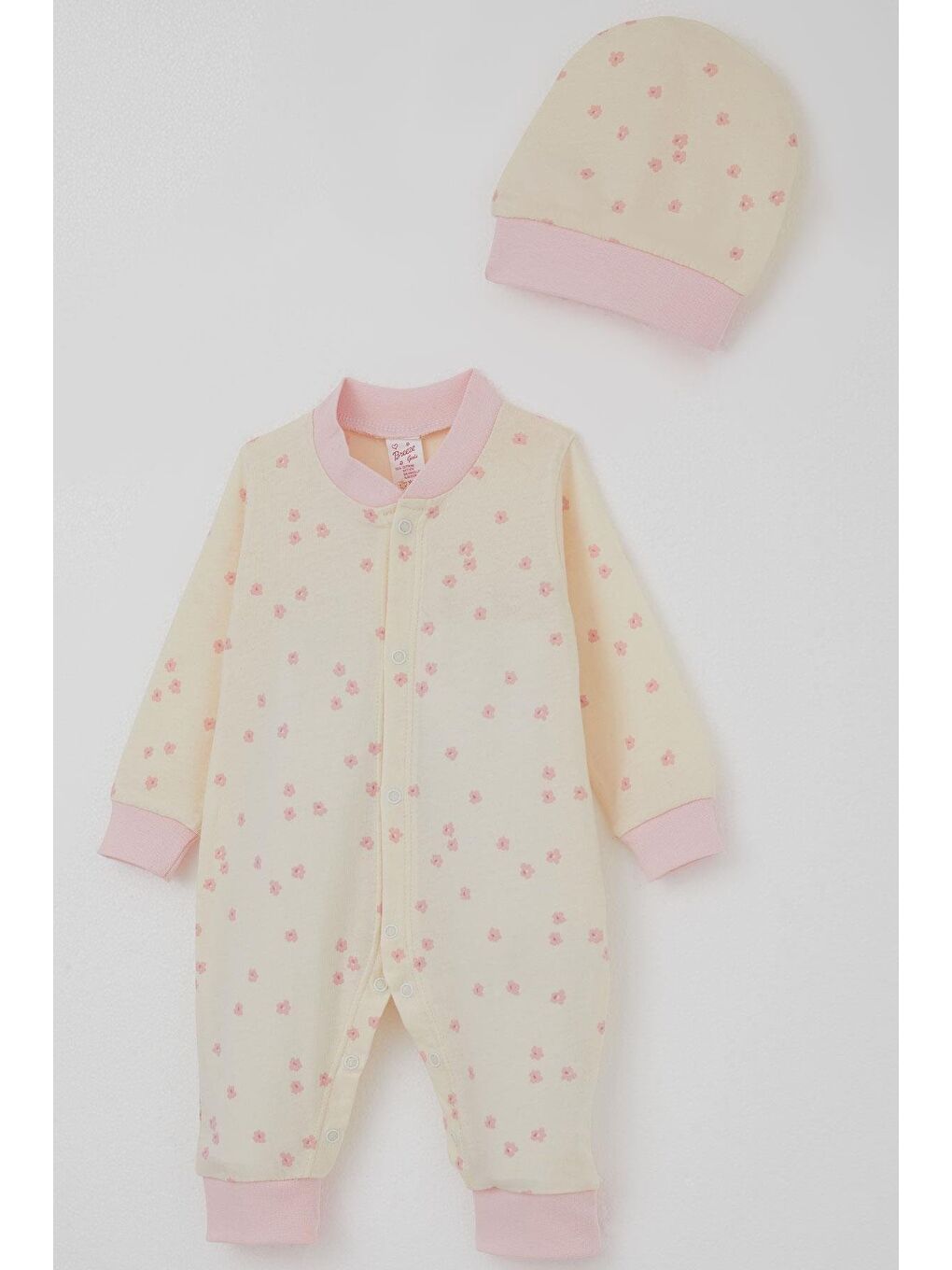 Ekru Kız Bebek Tulum Çiçek Desenli Krem (0-6 Ay)-2
