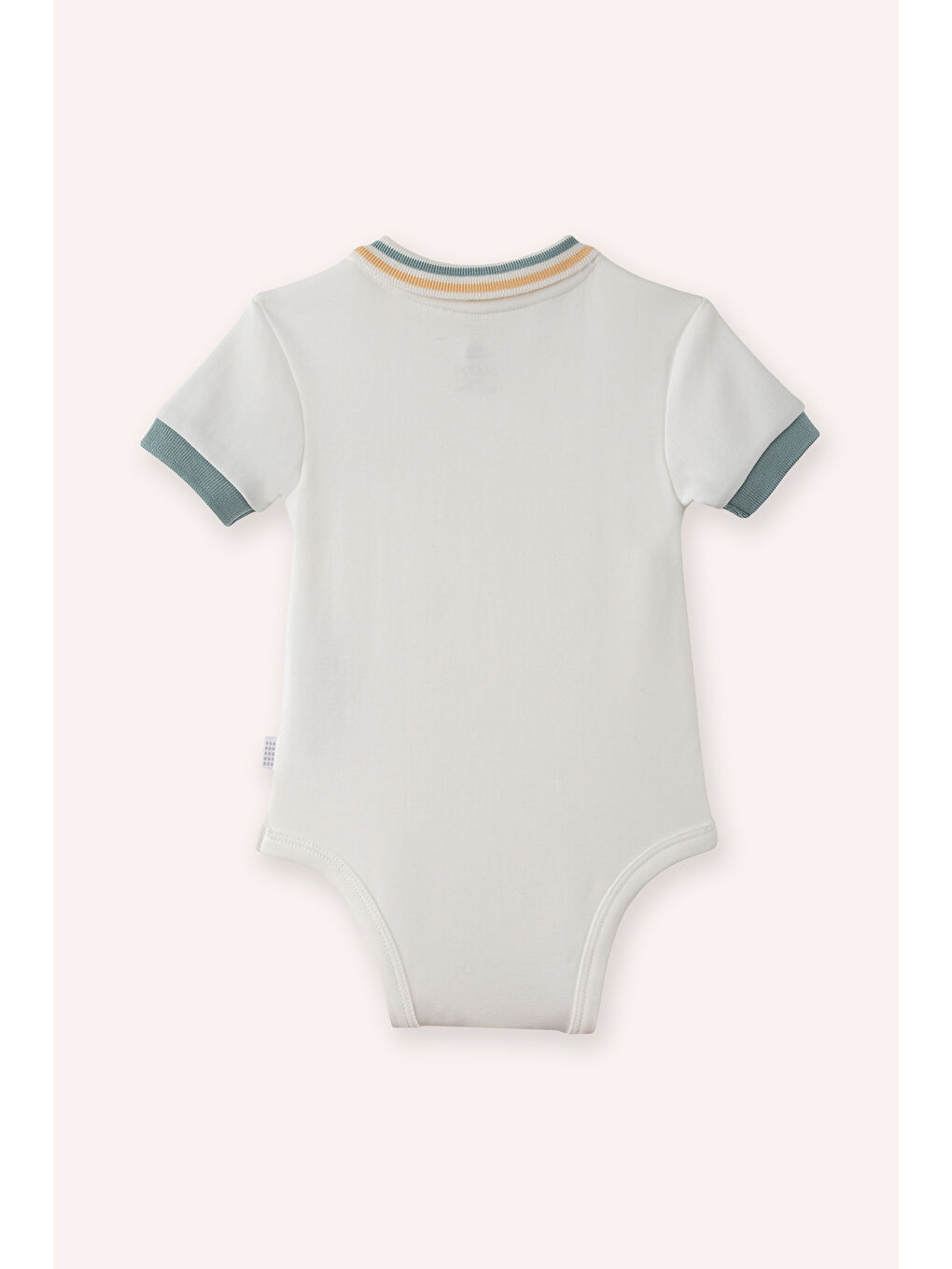 Yenidoğan Çizgili Baskı Detaylı Yakalı Kısa Kollu Ekru Body-2