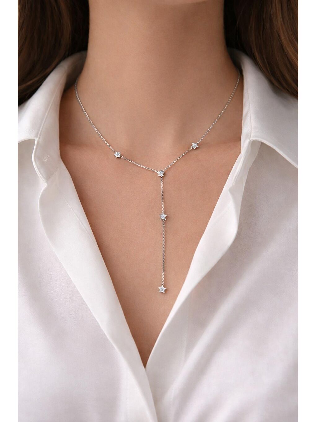 Gri Yıldız Detaylı Çelik Y Kolye-2