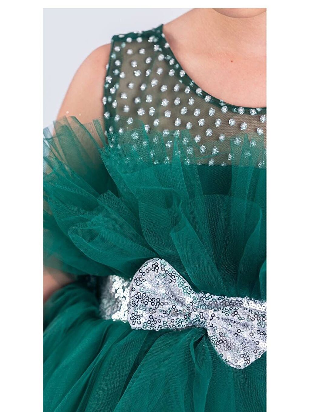 Yeşil Katkat Tüllü Buket Model Kız Çocuk Özel Abiye-3