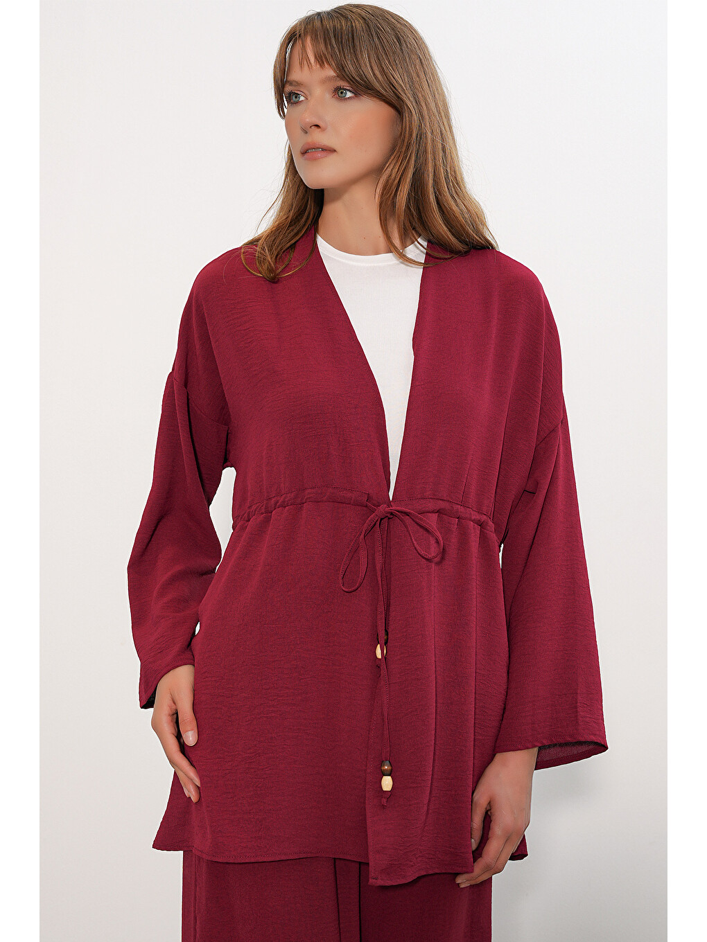 Kadın Ayrobin Kimono Pantolon İkili Takım 30101 - Bordo-1
