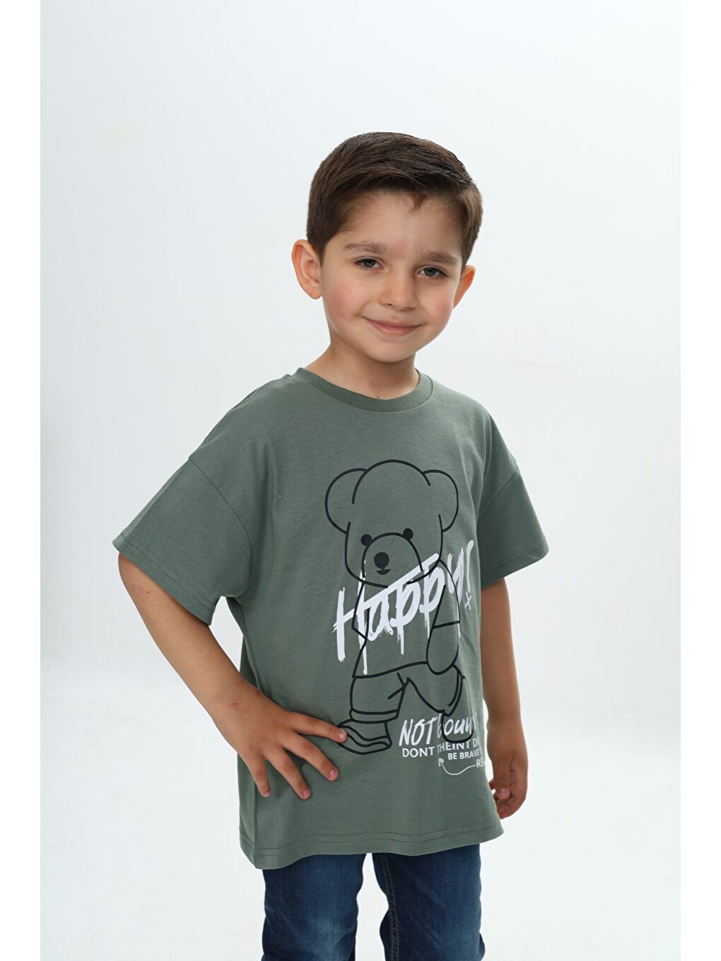 Gri Erkek Çocuk Ayıcık Baskılı Tişört-1