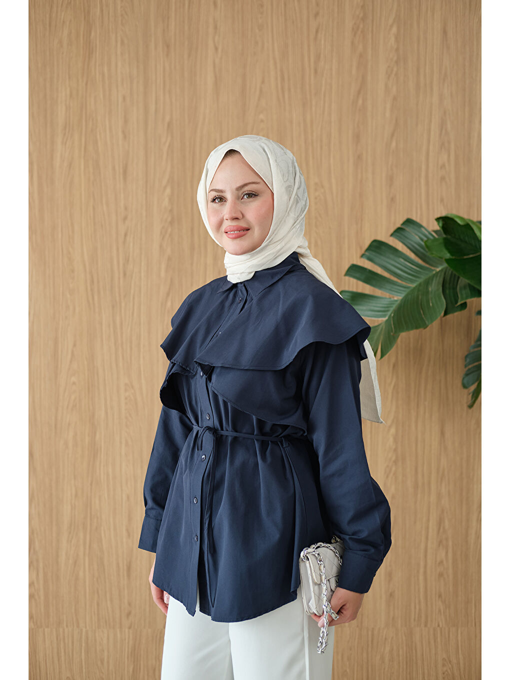 Kadın Pelerin Görünümlü Gömlek Lacivert-3