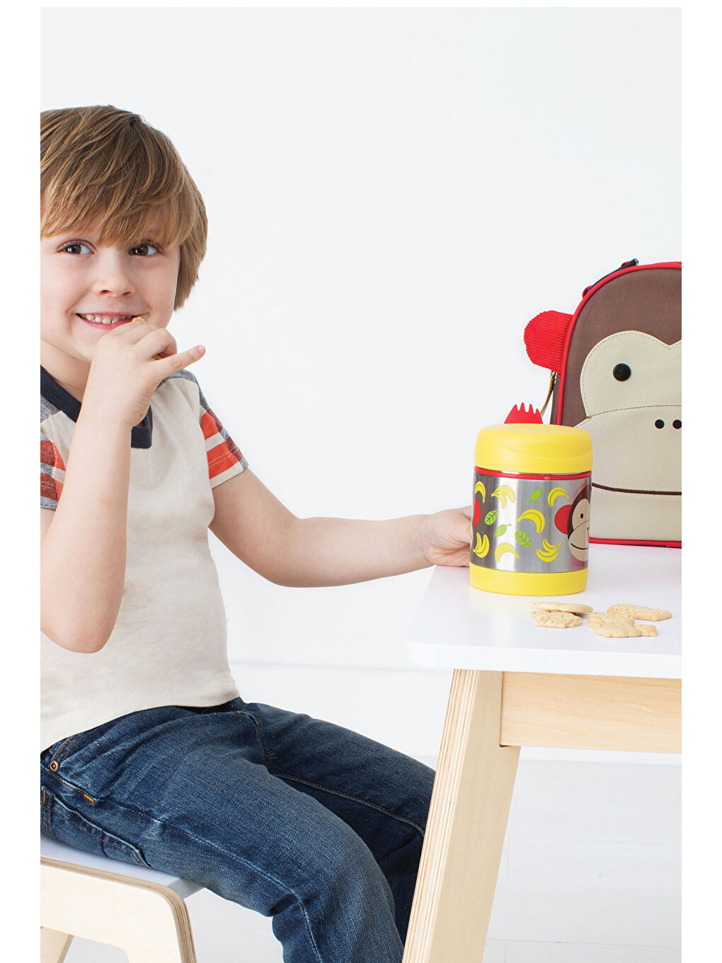 Paslanmaz Çelik Mama Saklama Termosu Seti - Maymun-2