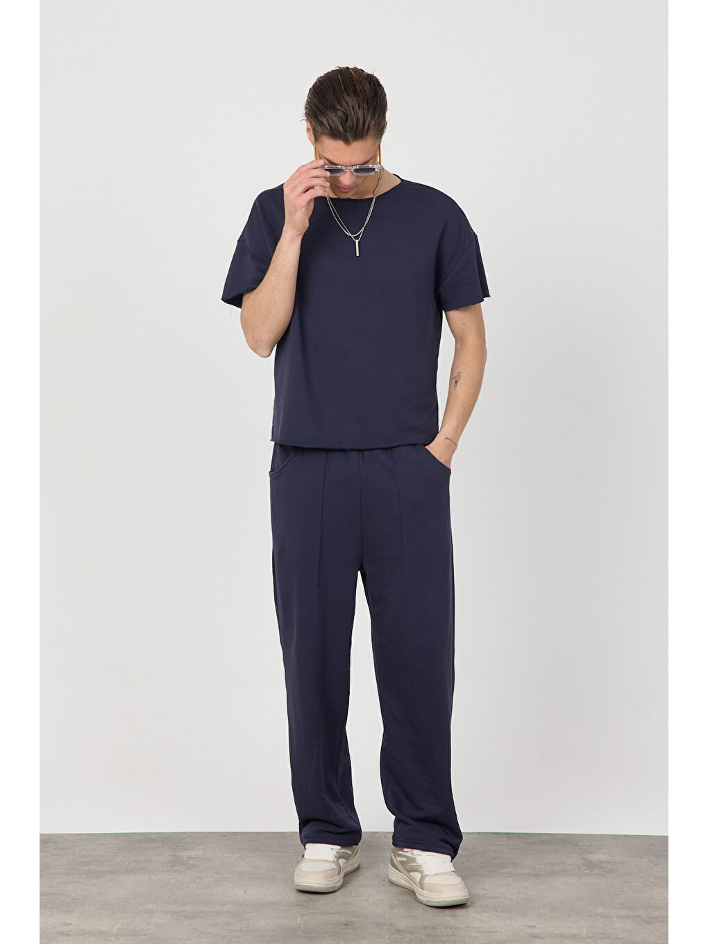 Erkek Blank Lacivert Ayarlanabilir Paça Eşofman Altı