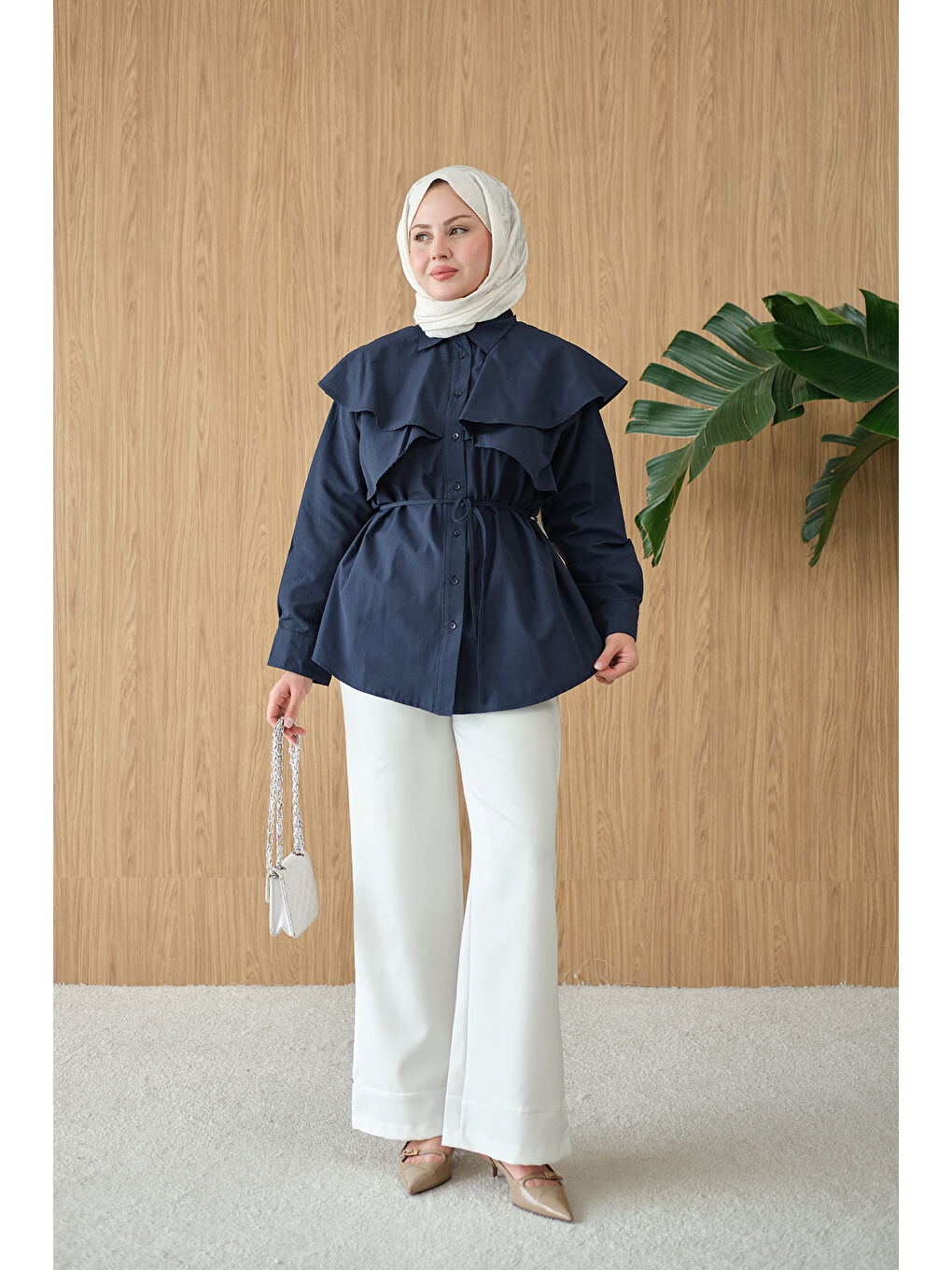 Kadın Pelerin Görünümlü Gömlek Lacivert-4