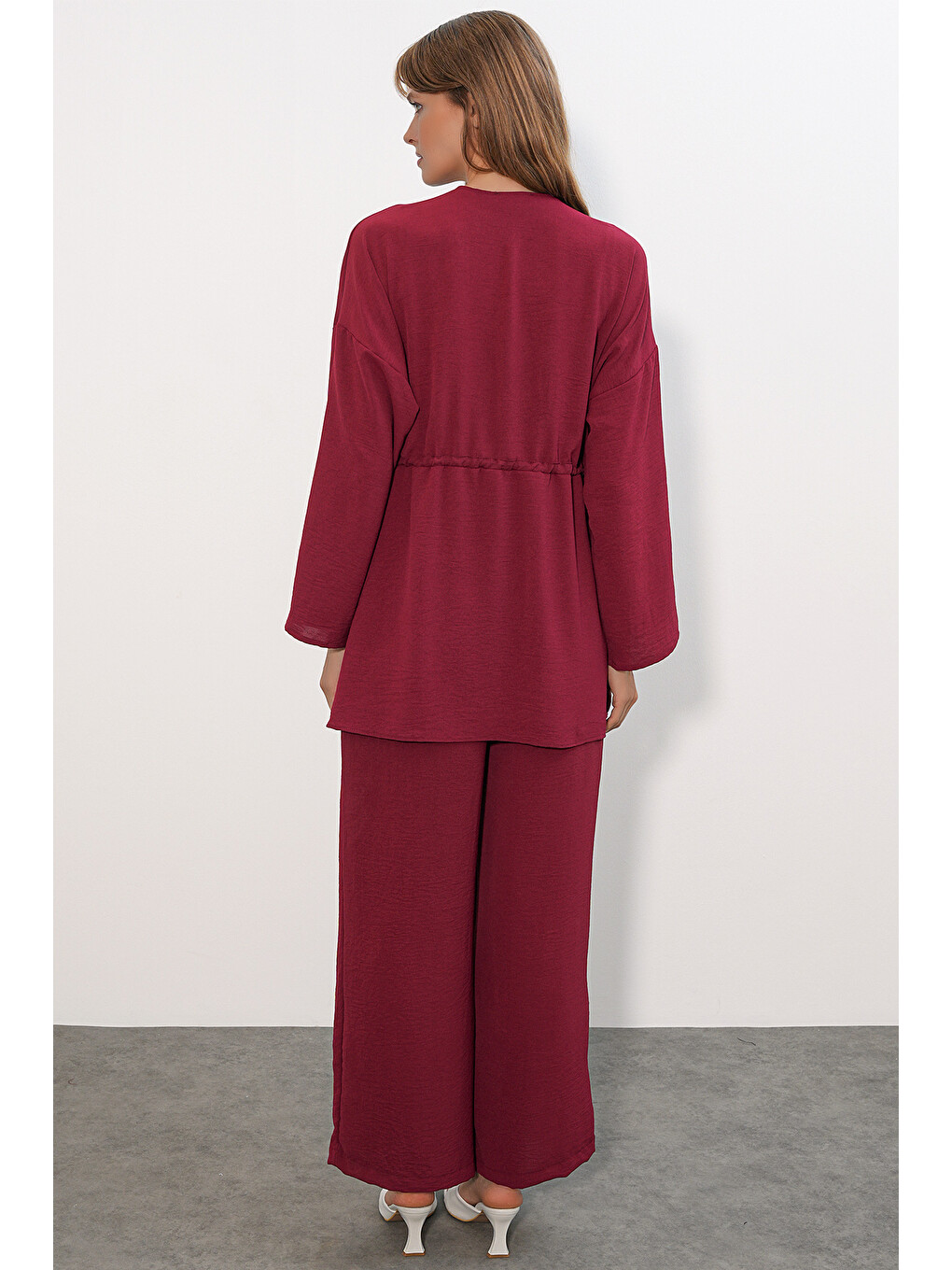 Kadın Ayrobin Kimono Pantolon İkili Takım 30101 - Bordo-4