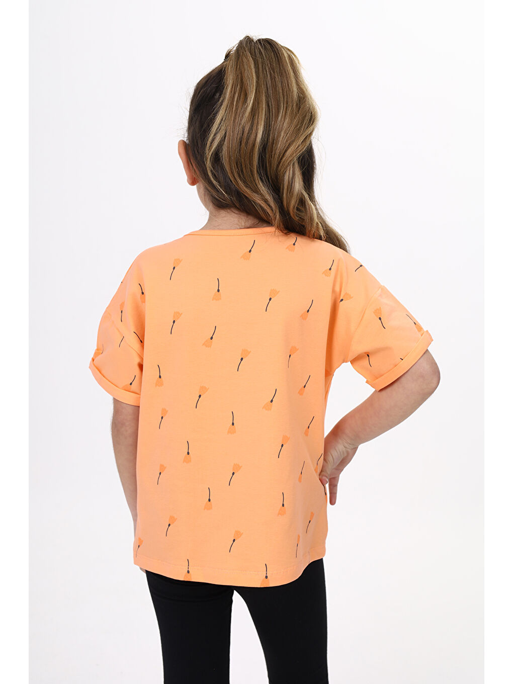 Turuncu Kız Çocuk Baskılı Tişört-1